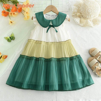 Baby Girl Doll Collar Color Blocked Cake Dress - Mad Fly Essentials