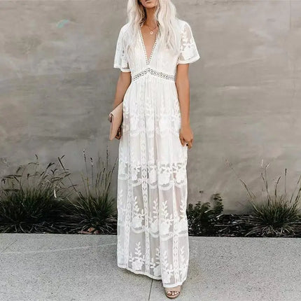 Maxi Dress Women Bohemian Lace White Sundress - Maxi Dress - Roddrsya - Mad Fly Essentials