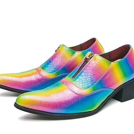 Men Crocodile Pattern Leather Rainbow Wedding Loafers