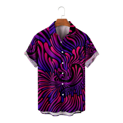 Men's Fashion Pink Purple 3D Swirl Hawaiian Beach Shirt