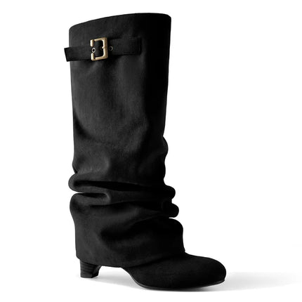 Boots Women Brown Leather Buckle Low Heel Footwear - Boots - Onlymaker - Mad Fly Essentials
