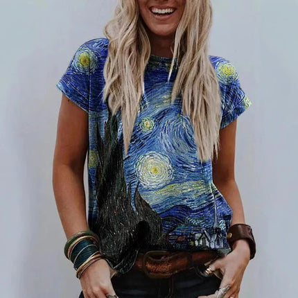 Shirt Women Retro Starry Night Van Gogh 3D Tee - Shirt - Boxdaq - Mad Fly Essentials