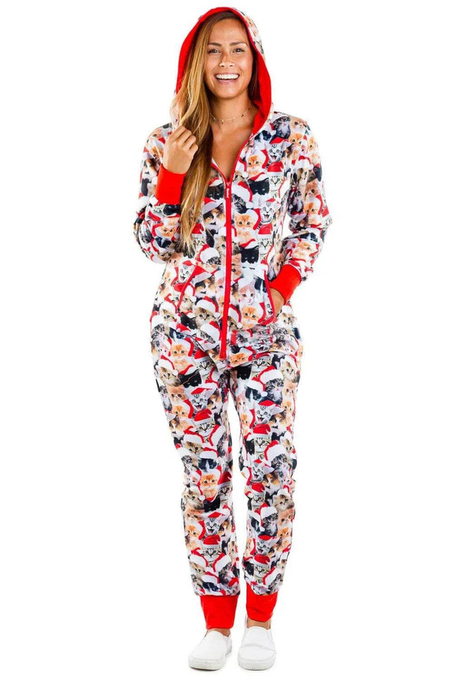 Women Fleece Animal Holiday Sleepwear Jumpsuits - Mad Fly Essentials