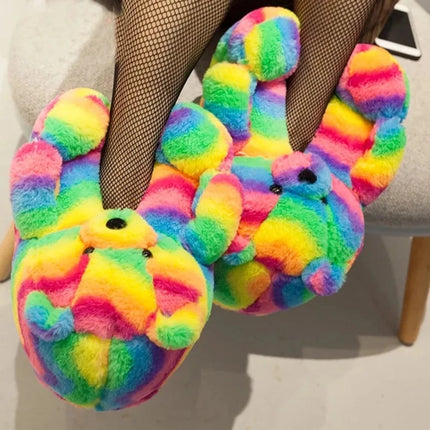 Girls Furry Rainbow Home Slippers - Kids Shop Mad Fly Essentials