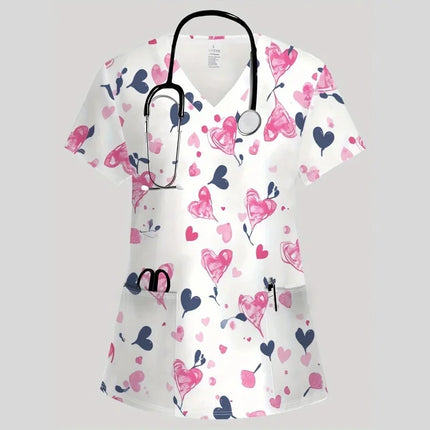 Nursing Scrub Women Hearts V-Neck Workwear Scrub - Nursing Scrub - Nadanbao - Mad Fly Essentials