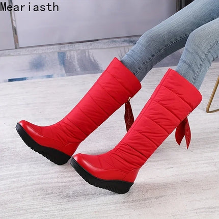 Women's Red Black Thick Sole Plush Snow Boots