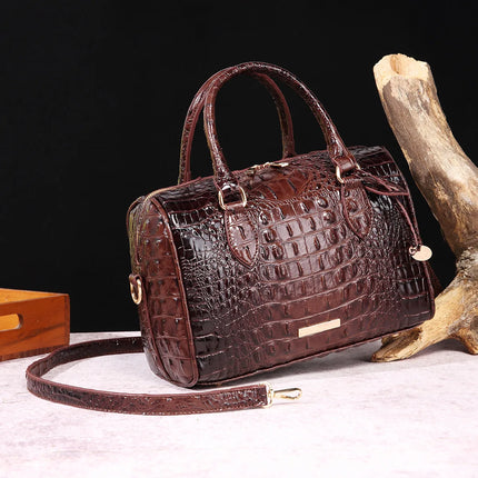Handbag Women Crocodile Embossed Boston Satchel Bag - Handbag - Miescher Kora - Mad Fly Essentials