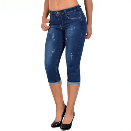 Jeans Women Solid High Waist Slim Fit Capri Pants - Jeans - HFSHY - Mad Fly Essentials