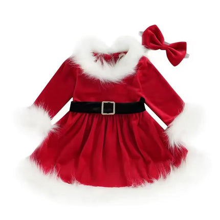 Costume Dress Baby Girl Fluffy Red Long Santa Girl Outfit - Costume Dress - Pixiekiki - Mad Fly Essentials