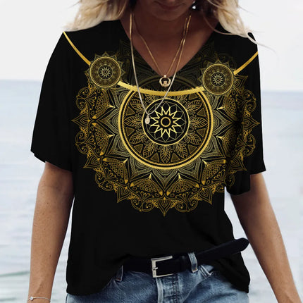 Women Vintage Sun-Moon Plus Short Shirts
