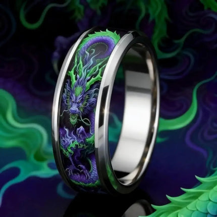 Ring Men Stainless Steel Purple Eastern Dragon Ring - Ring - Cibo - Mad Fly Essentials