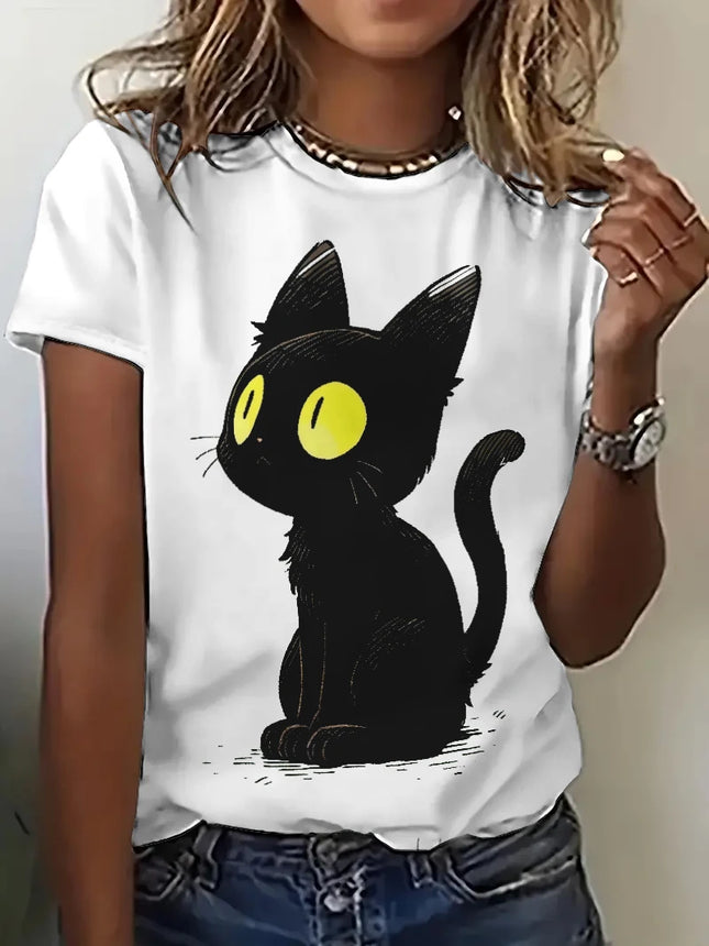 Shirt Women Cartoon Cat Animal Fashion Short Tops - Shirt - Winretro - Mad Fly Essentials
