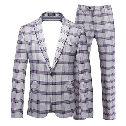 Blazer Men Red Striped Plaid 3pc Dress Suit - Blazer - Idealism - Mad Fly Essentials
