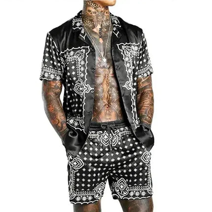 Tracksuit Men Lapel Patchwork Short Hawaiian Tracksuit Set - Tracksuit - Samlona - Mad Fly Essentials