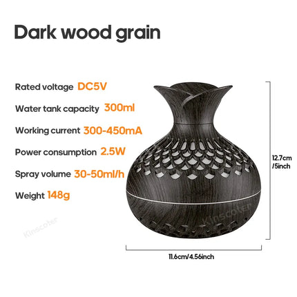 USB Wood Grain Humidifier 300ml Aroma Diffuser