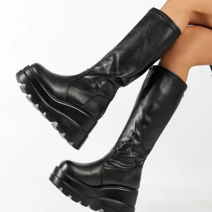 Women 2024 Trendy Platform Black Heel Zip Boots