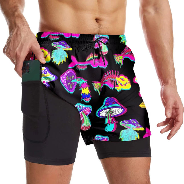 Men Breathable Magic Mushroom Fitness Shorts