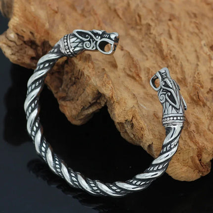 Men Norse Viking Wolf-Head Stainless Bracelet
