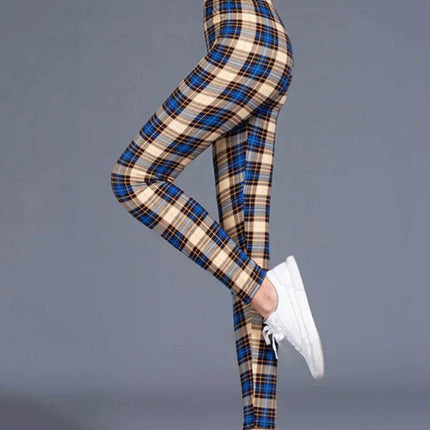 Women High-Elasticity Plaid Fitness Leggings - Mad Fly Essentials