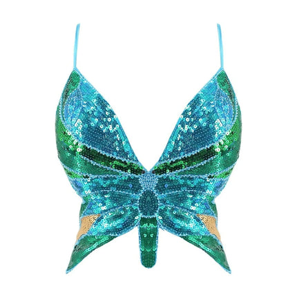 Women's Retro Butterfly Sequin Crop Top