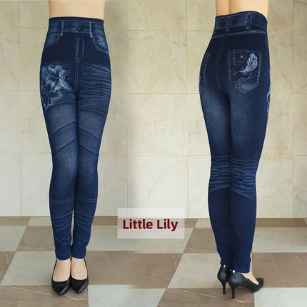 Leggings Women Plus Size High Waist Denim Look Pants - Leggings - Punk Rave - Mad Fly Essentials