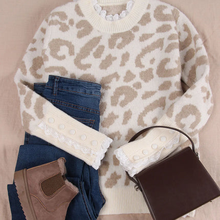 Sweater Women Leopard Print Crew Neck Pullover - Sweater - Temptation - Mad Fly Essentials