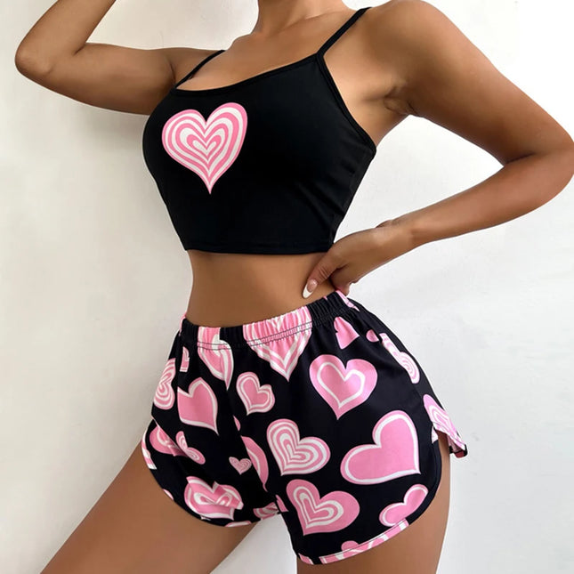 Women 2pc Hearts Summer Sleepwear Pajama Set