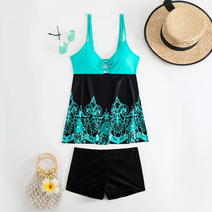 Tankini Set Women Blue Black Plus Floral Swimwear - Tankini Set - Beach Fellow - Mad Fly Essentials