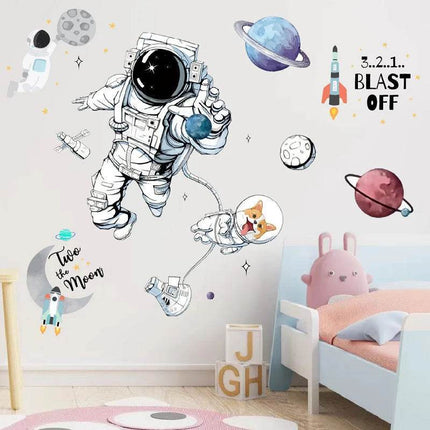 3D Astronaut Moon Planets Wall Mural Stickers - Mad Fly Essentials