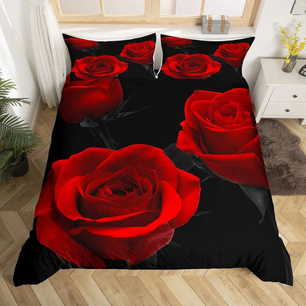 Duvet Set Home Black Red Rose Floral Bedding Set - Duvet Set - Sofa Design Labs - Mad Fly Essentials