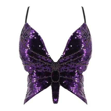 Women's Retro Butterfly Sequin Crop Top