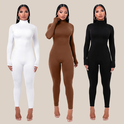 Women's High Collar Office Solid Jumpsuit