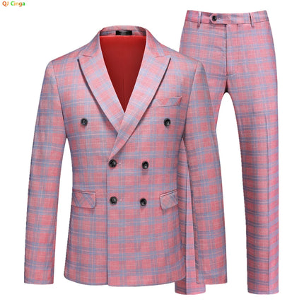 Blazer Men Red Striped Plaid 3pc Dress Suit - Blazer - Idealism - Mad Fly Essentials