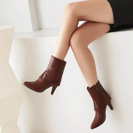 Women Zip 8.5cm Pointed Toe Ankle Boots