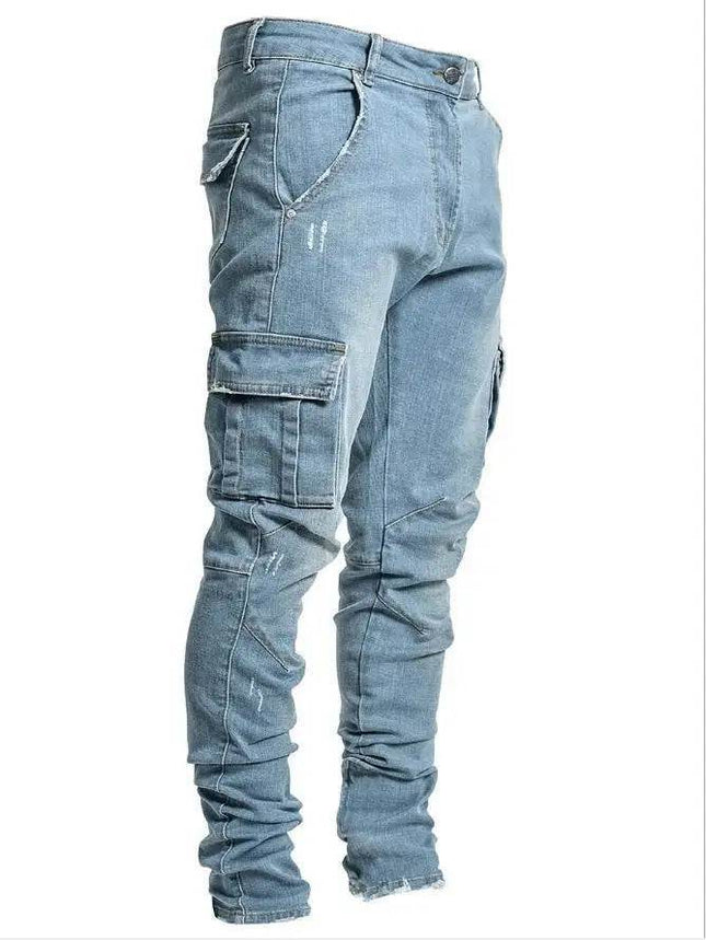 Men Mid Waist Denim Cargo Jeans - Mad Fly Essentials