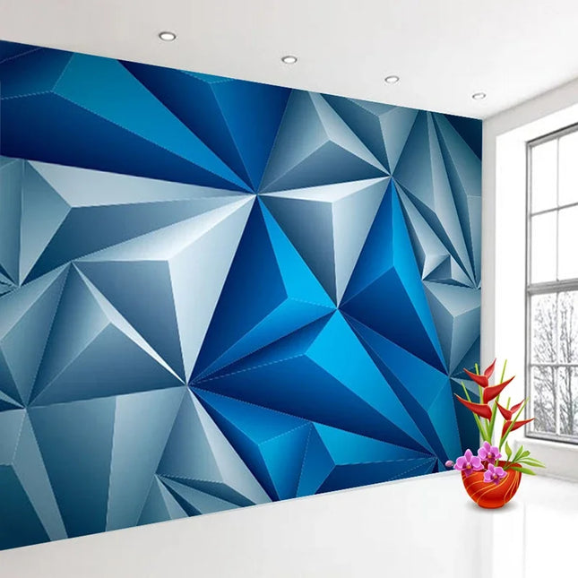 Custom 3D Blue Geometric Space Mural Wallpaper
