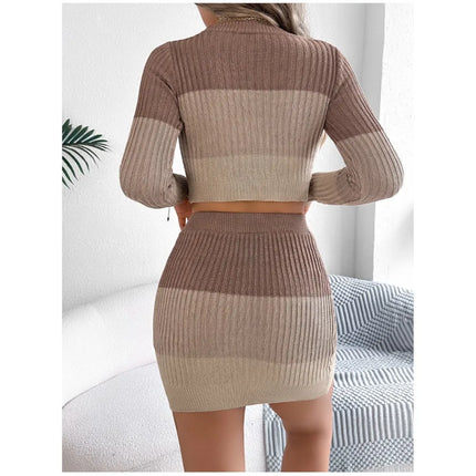 Sweater Dress Women Color Block Long 2pc Skirt Set - Sweater Dress - Laweis - Mad Fly Essentials