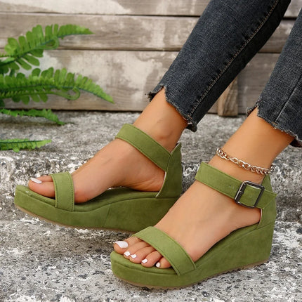 Sandals Women Leather Low Heel Wedge Footwear - Sandals - Asileto - Mad Fly Essentials