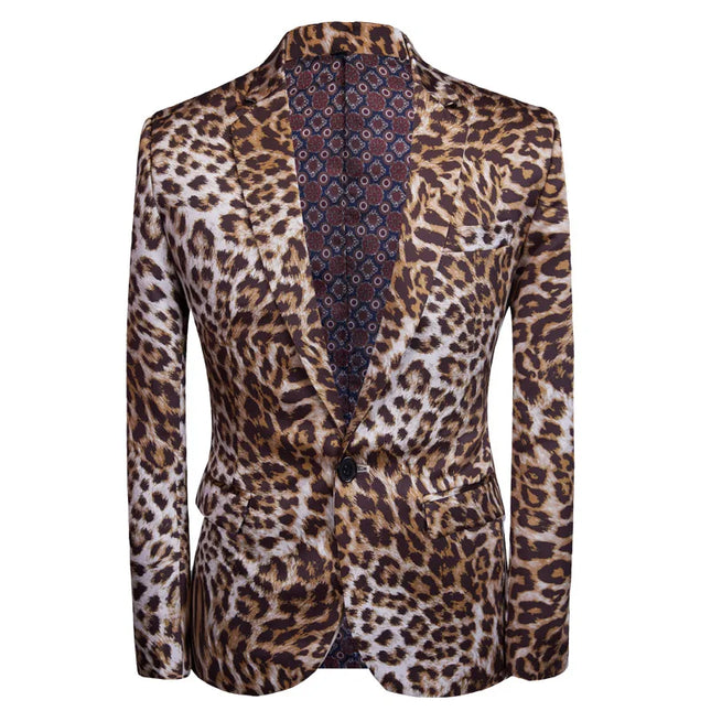 Men Luxury Boutique Leopard Nightclub Formal Blazer Pants Set