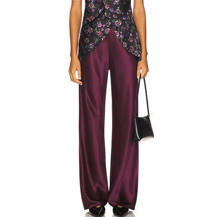 Dress Pants Women Wide Leg Solid Silk Office Trousers - Dress Pants - Sk - Mad Fly Essentials