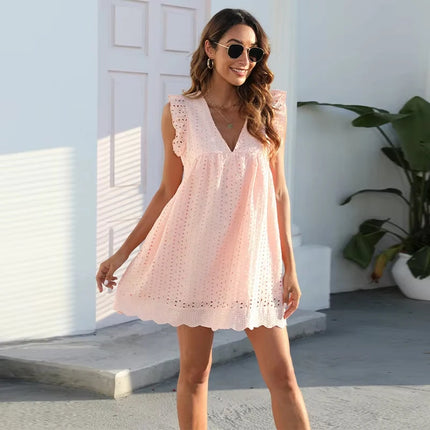 Mini Dress Women Lace Jacquard Hollow Pocket Dress - Mini Dress - Suit Set - Mad Fly Essentials