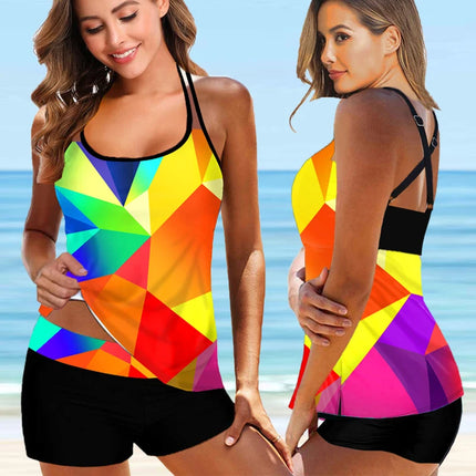 Women 2024 Plus Rainbow 3D 2pc Tankini Swimwear Set