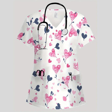 Nursing Scrub Women Hearts V-Neck Workwear Scrub - Nursing Scrub - Nadanbao - Mad Fly Essentials