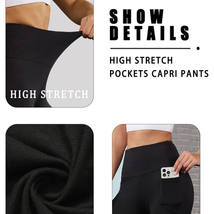 Fitness Leggings Women Pocket 3/4 Solid Capris - Fitness Leggings - Cloud Hide - Mad Fly Essentials