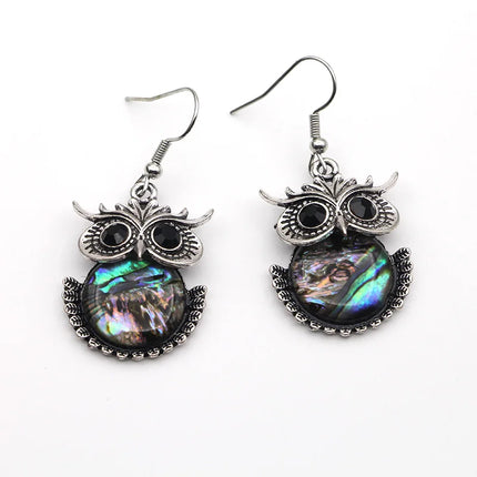 Women Retro Shell OWL Silver Drop Earrings