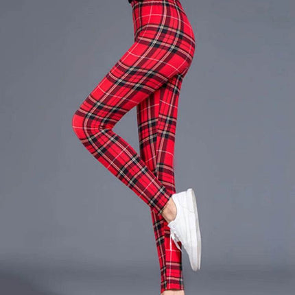 Women High-Elasticity Plaid Fitness Leggings - Mad Fly Essentials