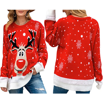 Women's Christmas Reindeer Long Sweater Pullover