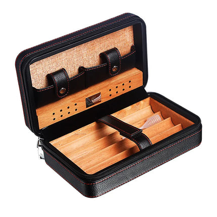 Portable 4 Cigar Cedar Humidor Travel Set