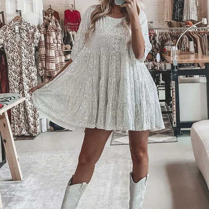 Women White Sequin Mini Party Dress - Women's Shop Mad Fly Essentials