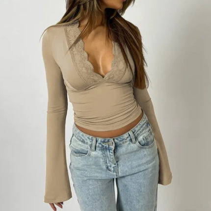 Women Blouse Fantoye Vintage Lace V Long Top - Women Blouse - Imily Bela - Mad Fly Essentials